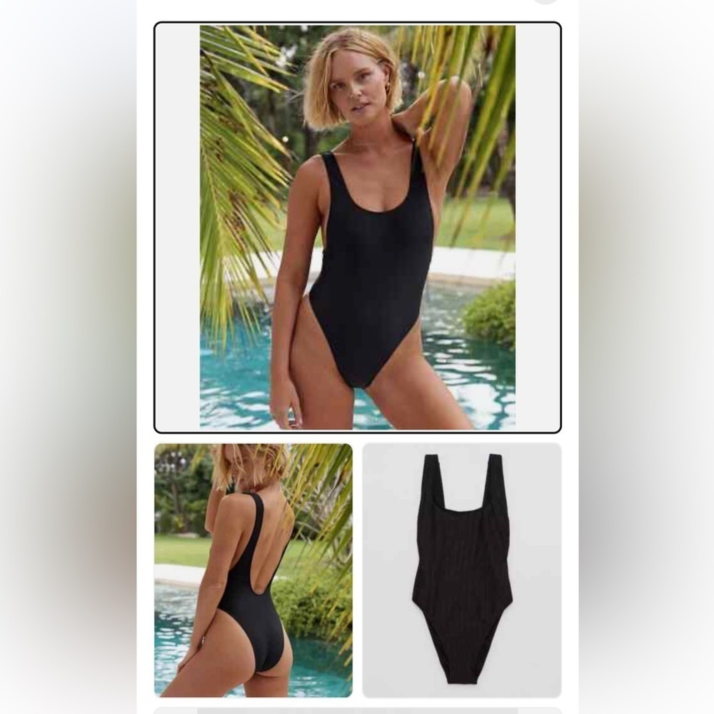 Aerie Shine Rib Birthday Scoop Cheekiest One Piece Swimsuit XXL True Black NWT - Picture 4 of 9